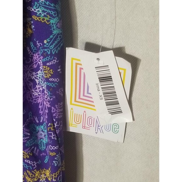 LuLaRoe Irma tunic mid sleeve geometric purple polyester blend size xs new READ - Picture 3 of 9